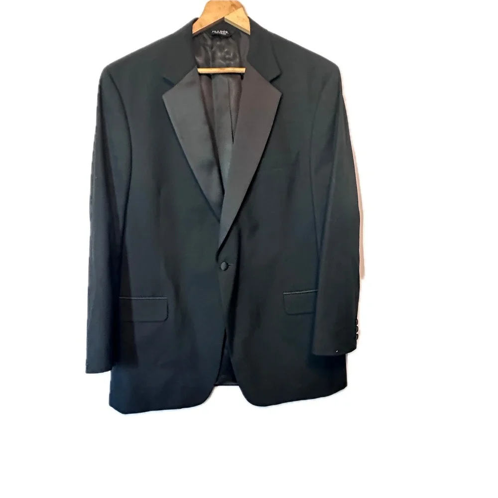 Jos. A. Bank Mens 46L 38 x 33 Black Tuxedo Suit Peak Lapel  Formal 2pc Set